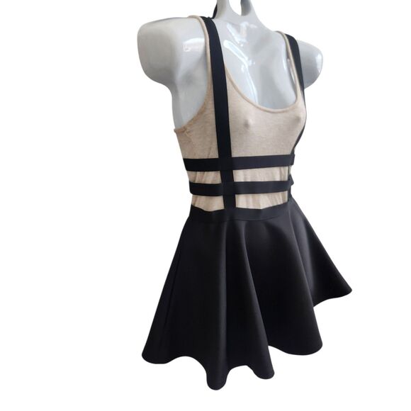 Goth Elastic Cage Black Mini Skater Skirt-Exposed Zip-Suspenders-S-Punk-Grunge - Picture 4 of 10